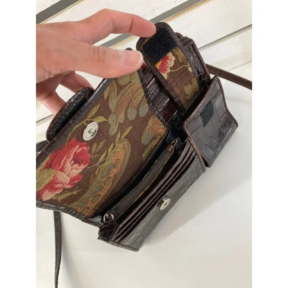 BRIGHTON SMALL BROWN ANIMAL PRINT CROSSBODY BAG WITH POCKETS
